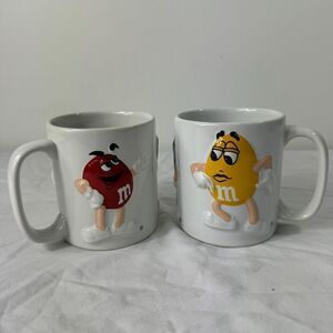 Vintage‎ M & M Ceramic Collectible Coffee Mug Raised Candy Mars Lot Of 2